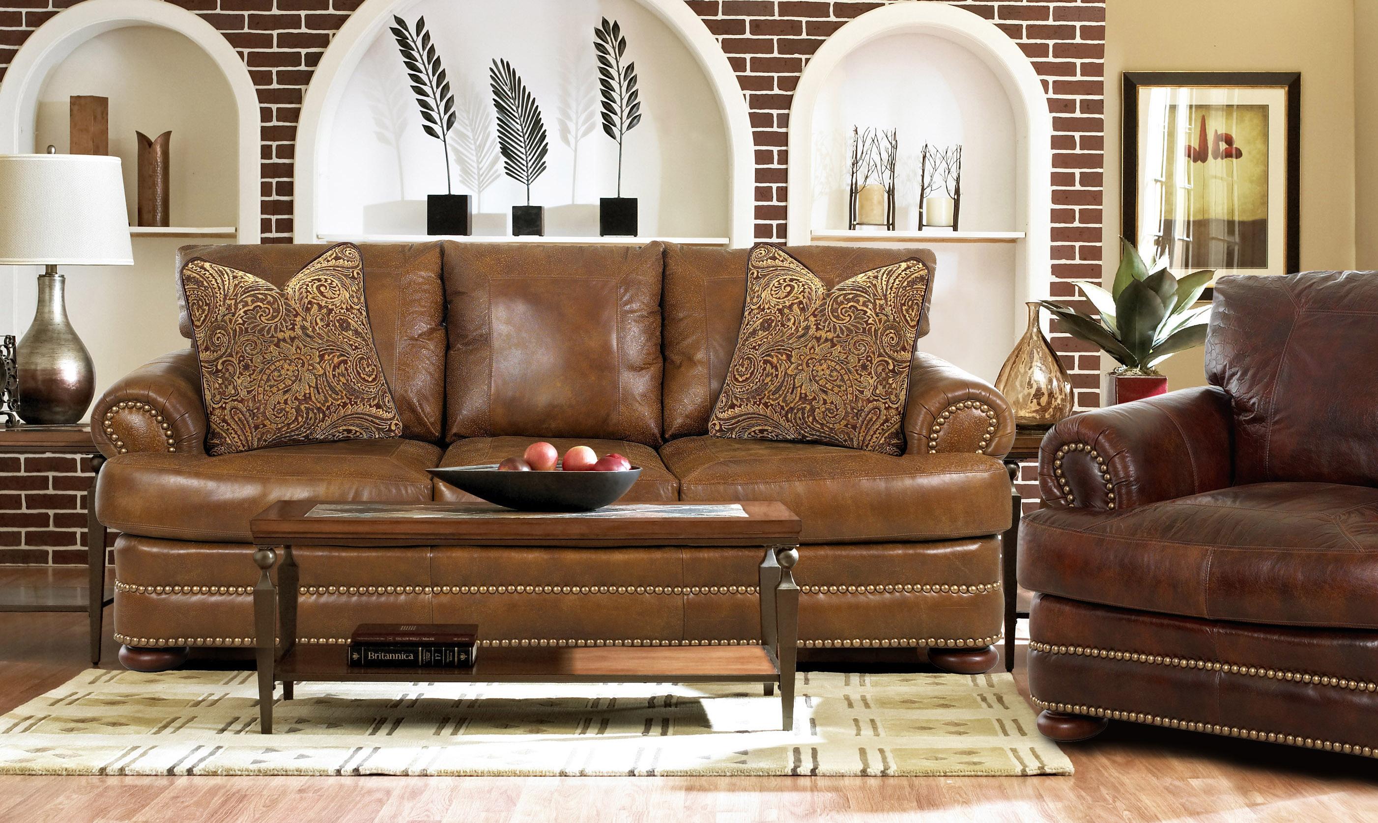 Klaussner Montezuma Casual Style Leather Sofa with Bun Feet AHFA Sofas